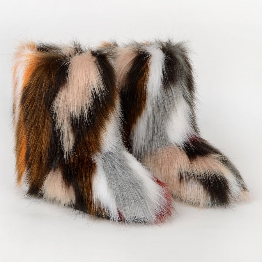 Furry colorful women boots Winter shoes children girls warm Flat Casual non-slip footwear faux fur snow boots