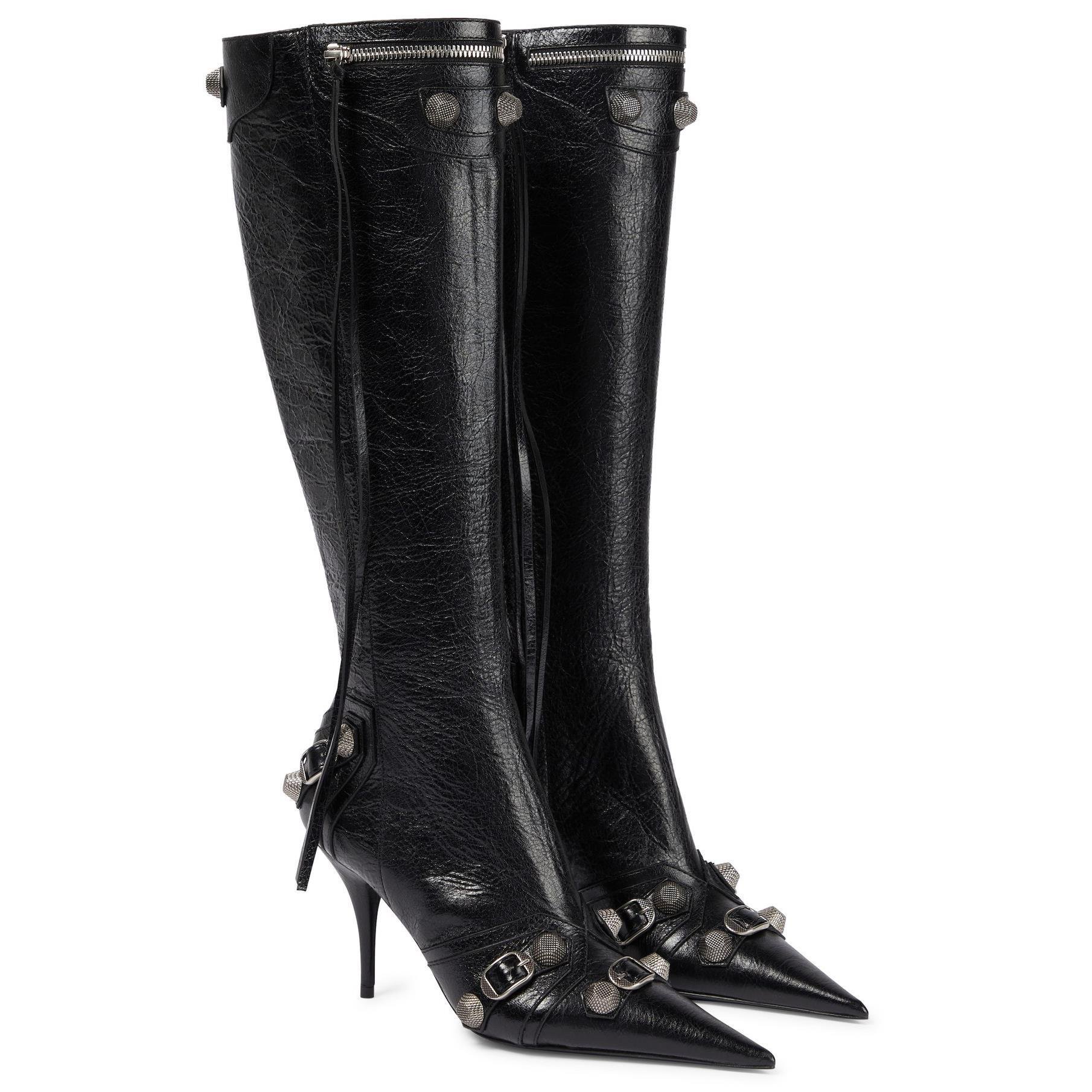 2022 America most Popular Zipper-up rivet Designer Knee high boots Large size women high heel shoes