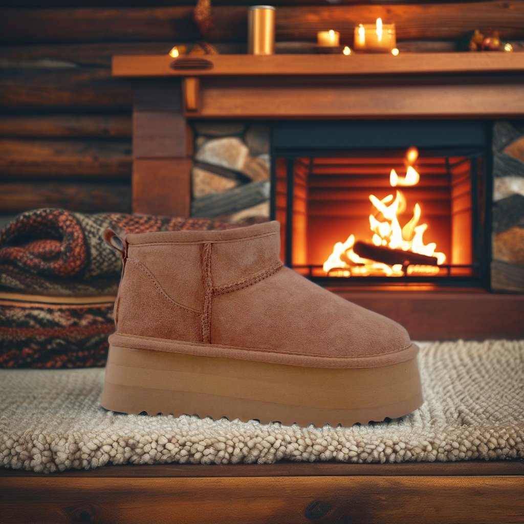 Women's Winter Snow Boots Designer Ankle Boots with round Toe Comfortable Cow Suede Leather Lace-Up Closure Type
