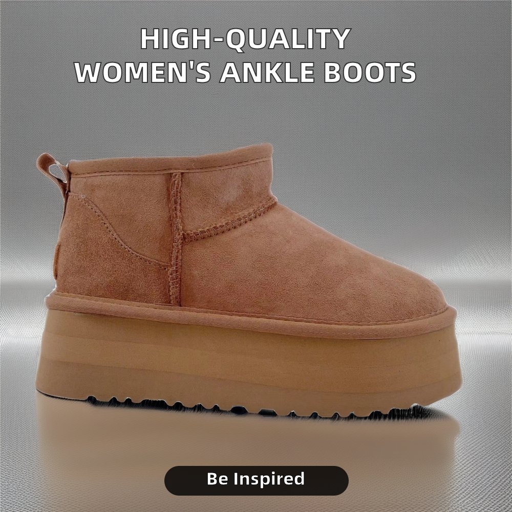 Women's Winter Snow Boots Designer Ankle Boots with round Toe Comfortable Cow Suede Leather Lace-Up Closure Type