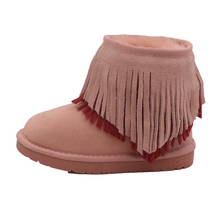 CF-143 Winter Factory free sample Genuine Leather Long Design Australian Tassels Kids snow Boots Wholesale