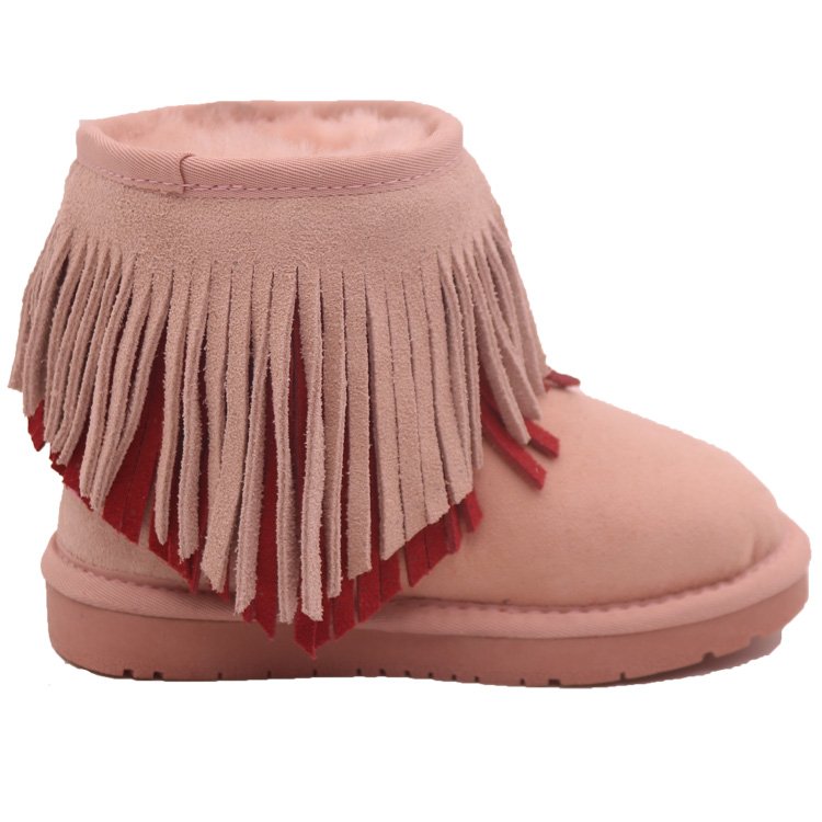 CF-143 Winter Factory free sample Genuine Leather Long Design Australian Tassels Kids snow Boots Wholesale