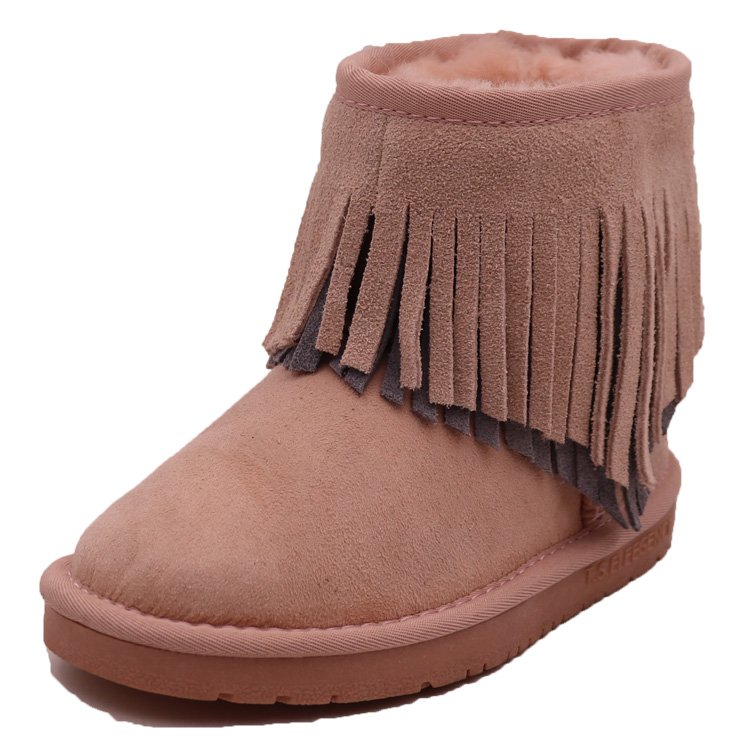 CF-143 Winter Factory free sample Genuine Leather Long Design Australian Tassels Kids snow Boots Wholesale