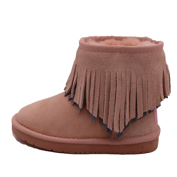 CF-143 Winter Factory free sample Genuine Leather Long Design Australian Tassels Kids snow Boots Wholesale