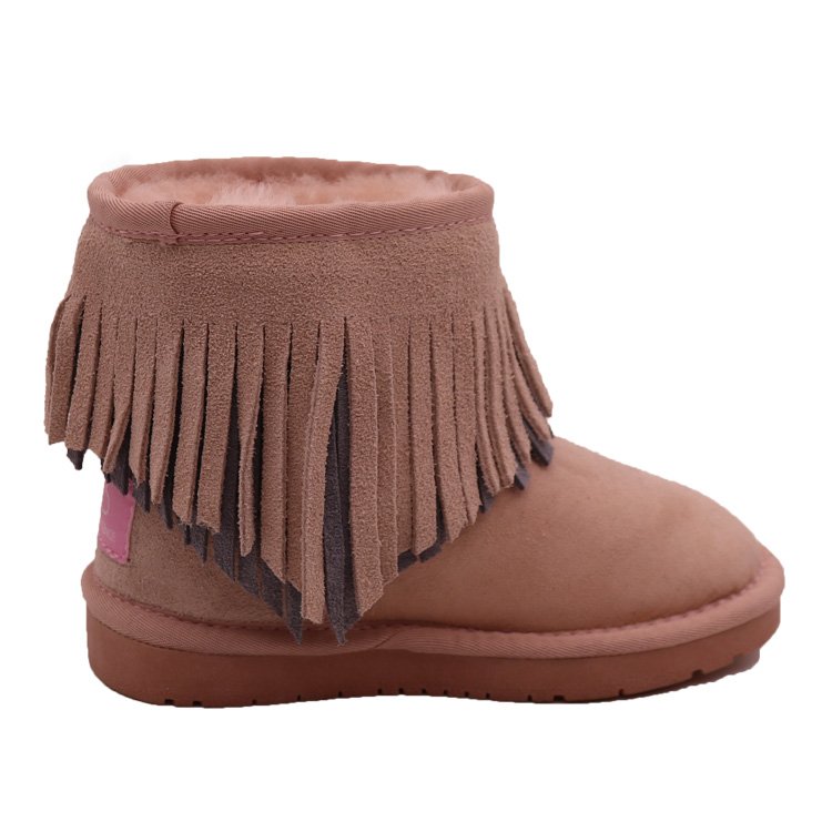 CF-143 Winter Factory free sample Genuine Leather Long Design Australian Tassels Kids snow Boots Wholesale