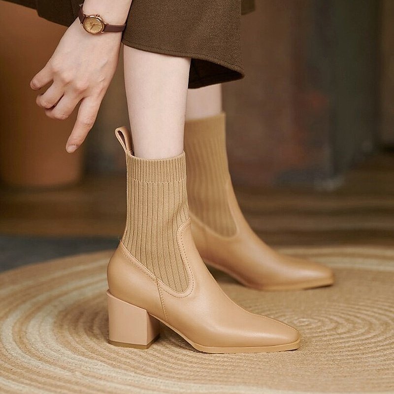 2024 New Arrival Designer Ankle Boots for Women Custom Ladies Elegant Dress Breathable Leather Block Heel Winter Rubber Insole
