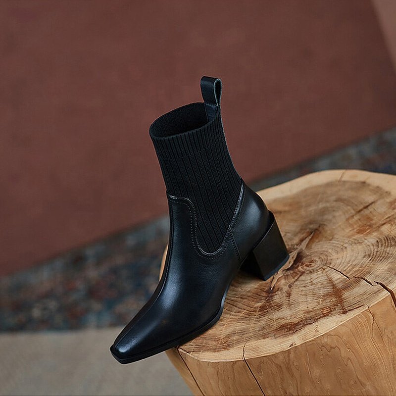 2024 New Arrival Designer Ankle Boots for Women Custom Ladies Elegant Dress Breathable Leather Block Heel Winter Rubber Insole
