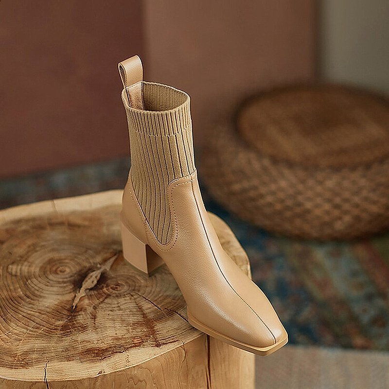 2024 New Arrival Designer Ankle Boots for Women Custom Ladies Elegant Dress Breathable Leather Block Heel Winter Rubber Insole