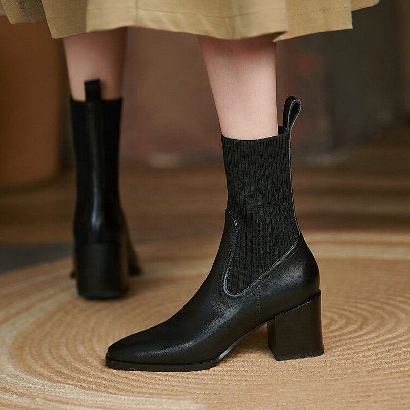 2024 New Arrival Designer Ankle Boots for Women Custom Ladies Elegant Dress Breathable Leather Block Heel Winter Rubber Insole