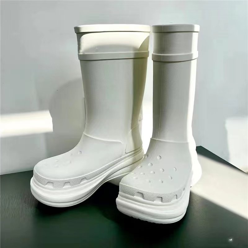 In stock women's round toe platform rain boots new thick sole high tube water boots solid color waterproof boots