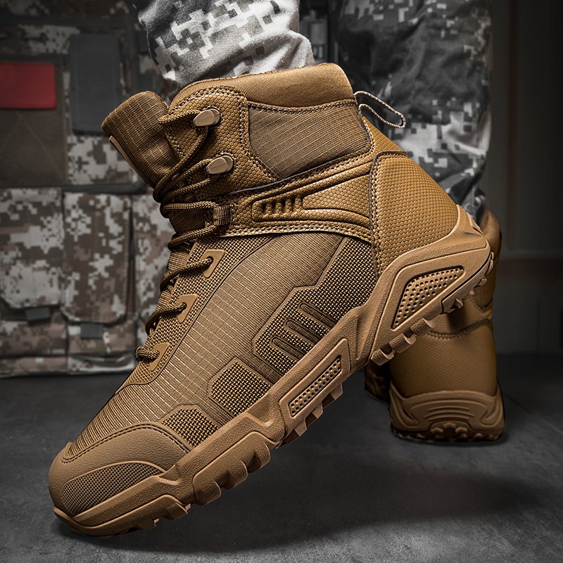 Men's Tactical Boots Lace-Up Desert Waterproof Work Sports Climbing Outdoor Hiking Shoes Rubber Outsole Material Summer