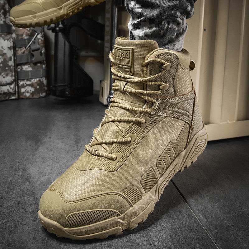 Men's Tactical Boots Lace-Up Desert Waterproof Work Sports Climbing Outdoor Hiking Shoes Rubber Outsole Material Summer