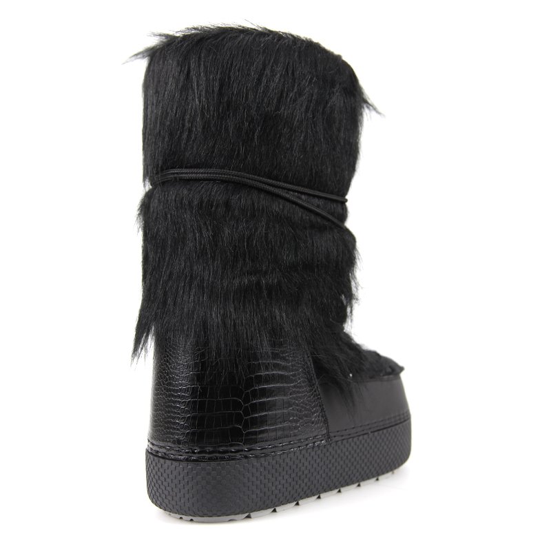 Black flat knee high snow boots with fur trim covered winter boots for women and girls