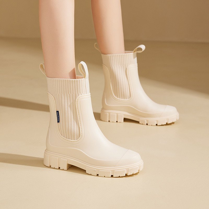 New Arrival Elastic Boots Women Shoes Outdoor Mid-calf Shallow Waterproof Shoes