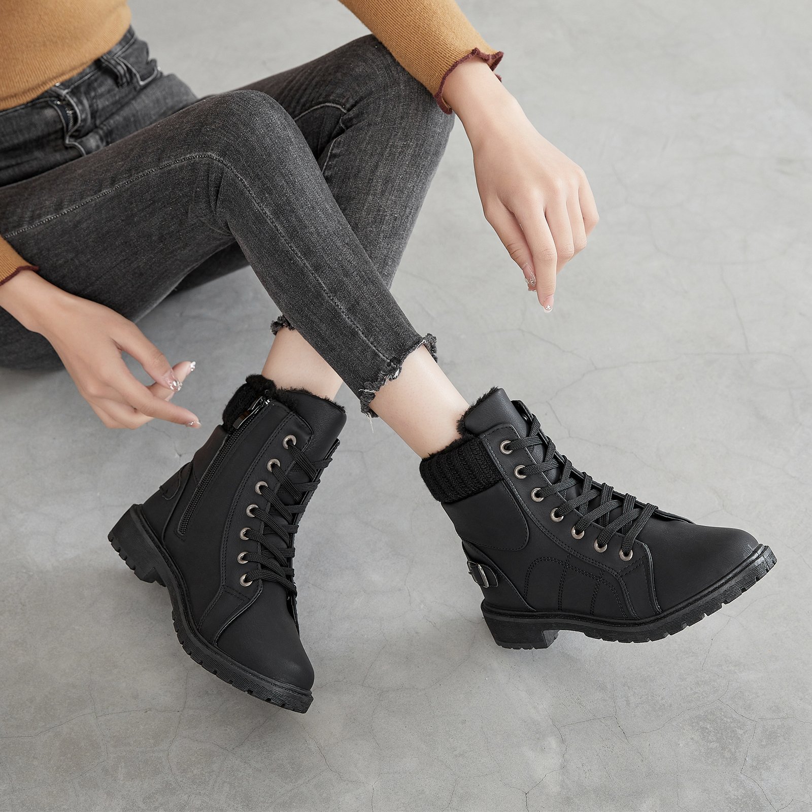 XRH Customized Bulk Faux Fur Lining Half Boots Wholesale Casual PVC Sole Waterproof Women Winter Ankle Snow Boots