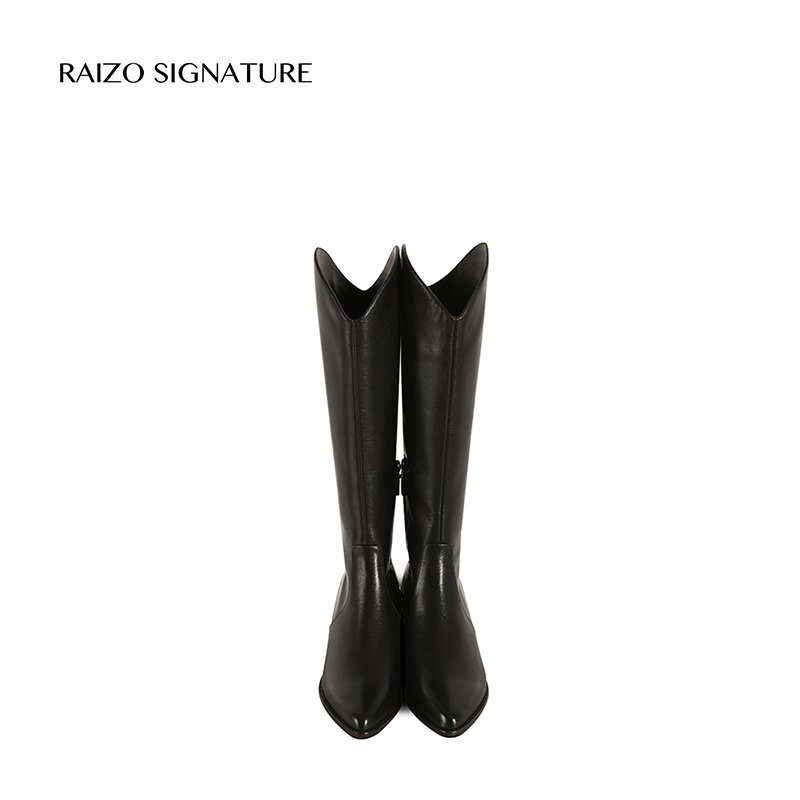 Raizo High Quality Long High Heel Boot Round Toe Block Heel Luxury High Heel Sexy Boot For Women