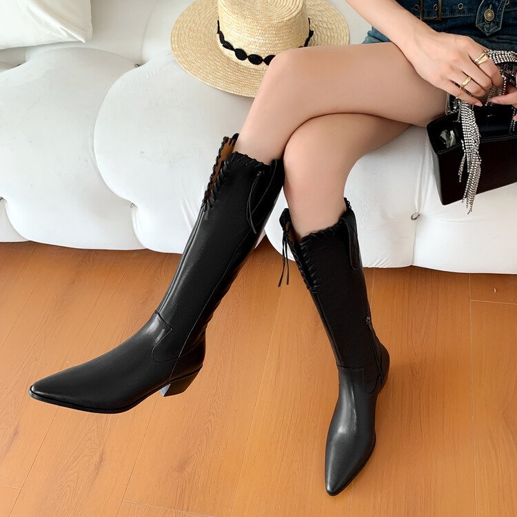 Cialisa 2022 New Autumn Winter Women's Shoes Black Brown Genuine Leather Block High Heels Cowboy Knee High Long Boots