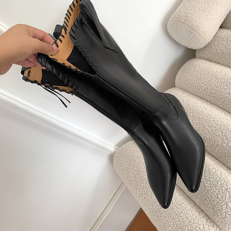 Cialisa 2022 New Autumn Winter Women's Shoes Black Brown Genuine Leather Block High Heels Cowboy Knee High Long Boots