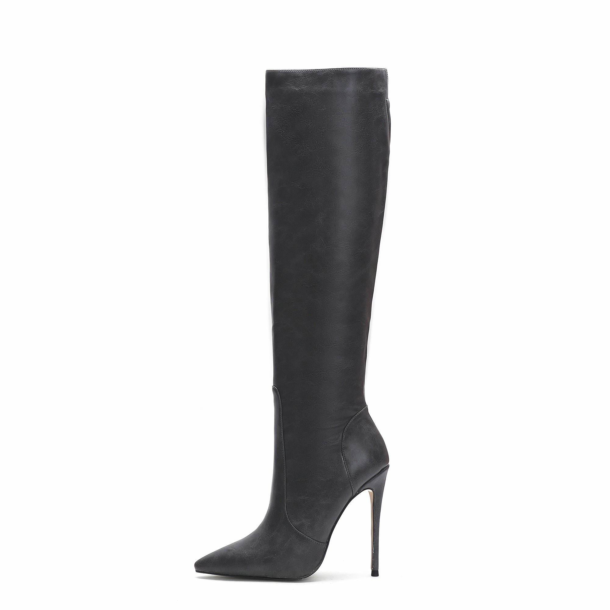 2024 New Fashion Boots Women Shoes High Heel Long Boots Ladies Shoes PU Winter Shoes Faux Leather ZIP Rubber Zipper up for Women
