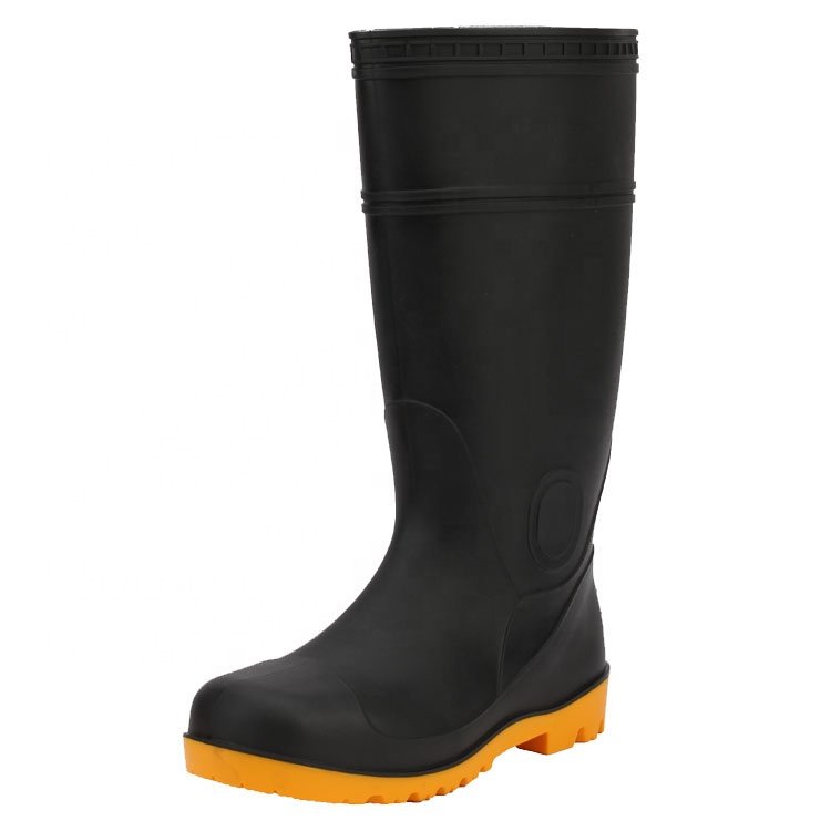 Anti-slip PVC Safety Boots Rain Boots Gumboots Black Adult Unisex Winter Boots With Steel Toe High Quality Plastic Pvc For Men