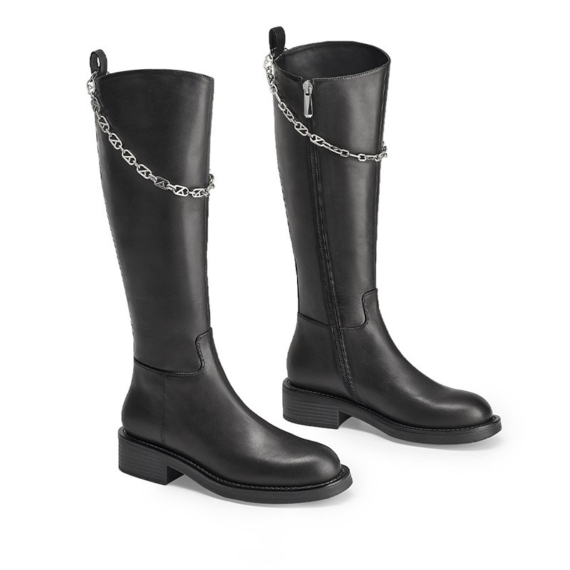 Winter 2022 retro rider boots buckled high back zipper low heel women's boots mid-leg boots