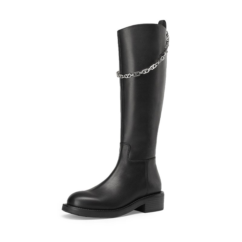 Winter 2022 retro rider boots buckled high back zipper low heel women's boots mid-leg boots
