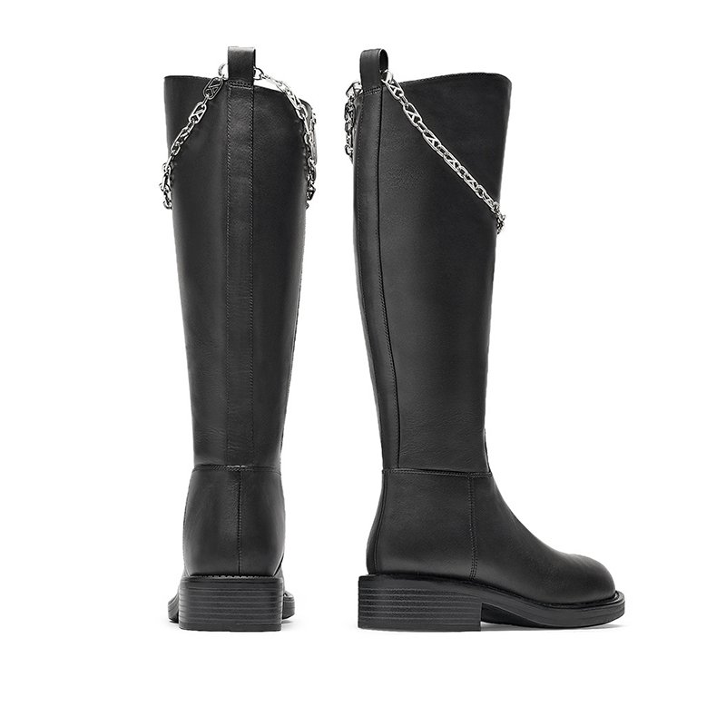Winter 2022 retro rider boots buckled high back zipper low heel women's boots mid-leg boots