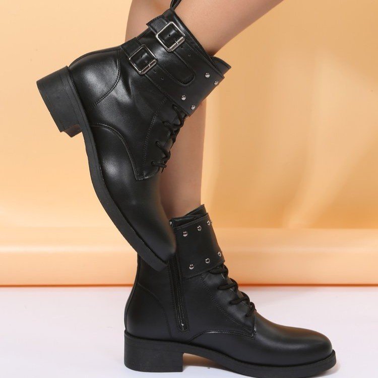 The Flat-heeled Waterproof Winter Boots Women Shoes with shinning metal trim