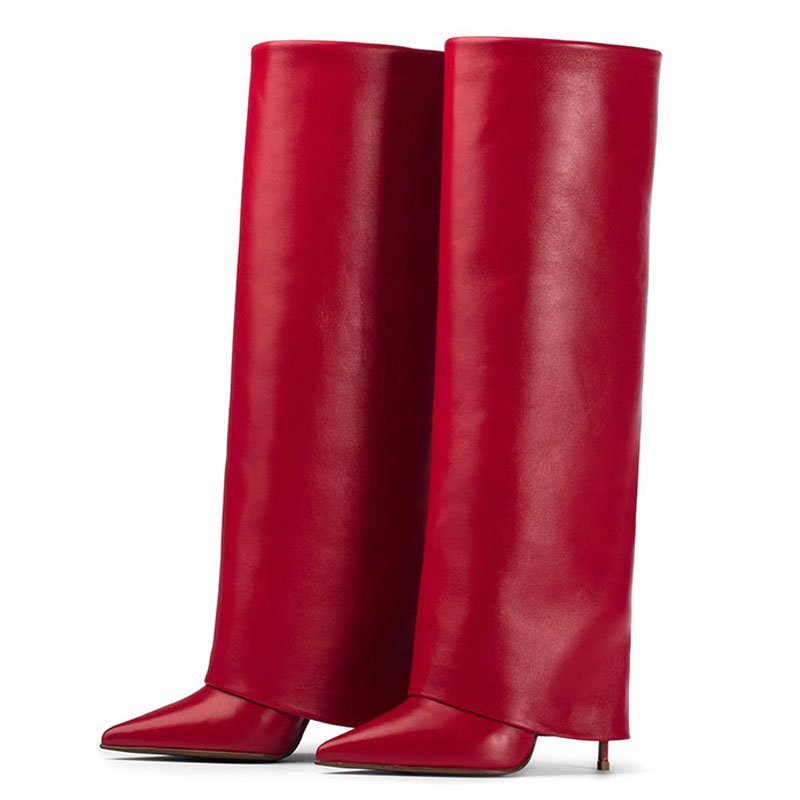 Sexy Thin High Heel Pointed Toe Shoes Stiletto Pants Boots Women's Folded Over Knee High Black Big Size 35-43