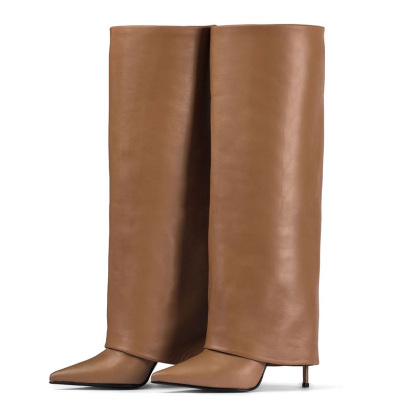 Sexy Thin High Heel Pointed Toe Shoes Stiletto Pants Boots Women's Folded Over Knee High Black Big Size 35-43