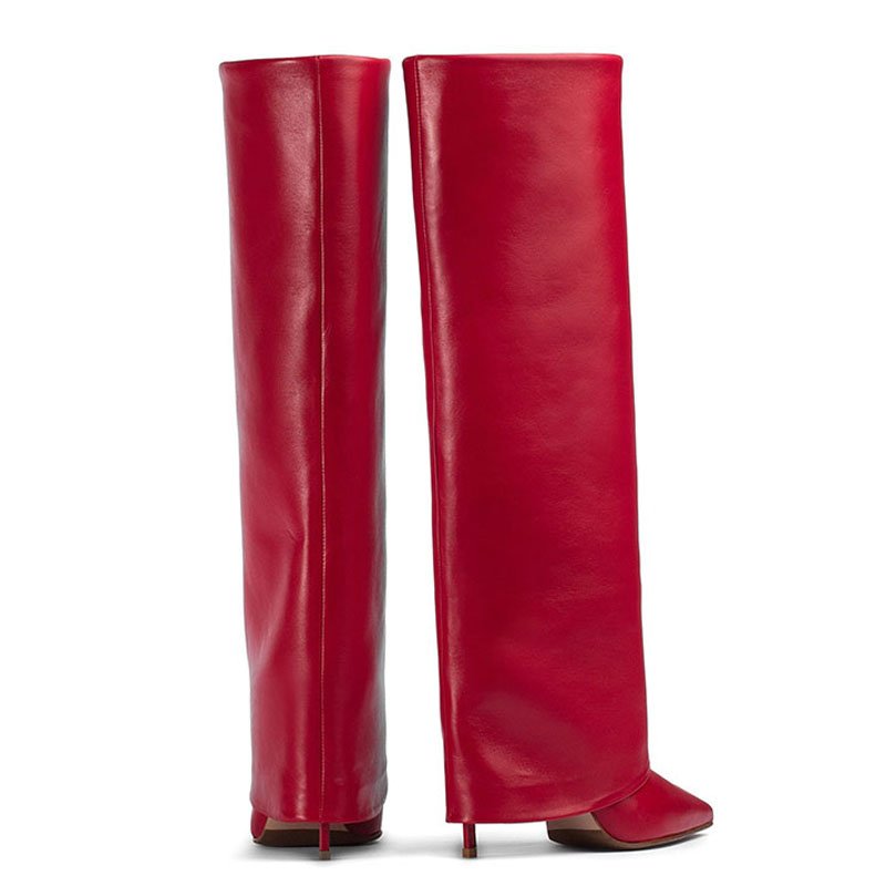Sexy Thin High Heel Pointed Toe Shoes Stiletto Pants Boots Women's Folded Over Knee High Black Big Size 35-43