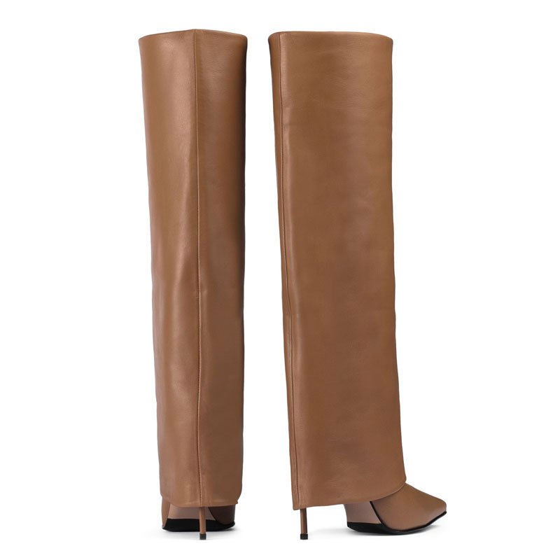 Sexy Thin High Heel Pointed Toe Shoes Stiletto Pants Boots Women's Folded Over Knee High Black Big Size 35-43