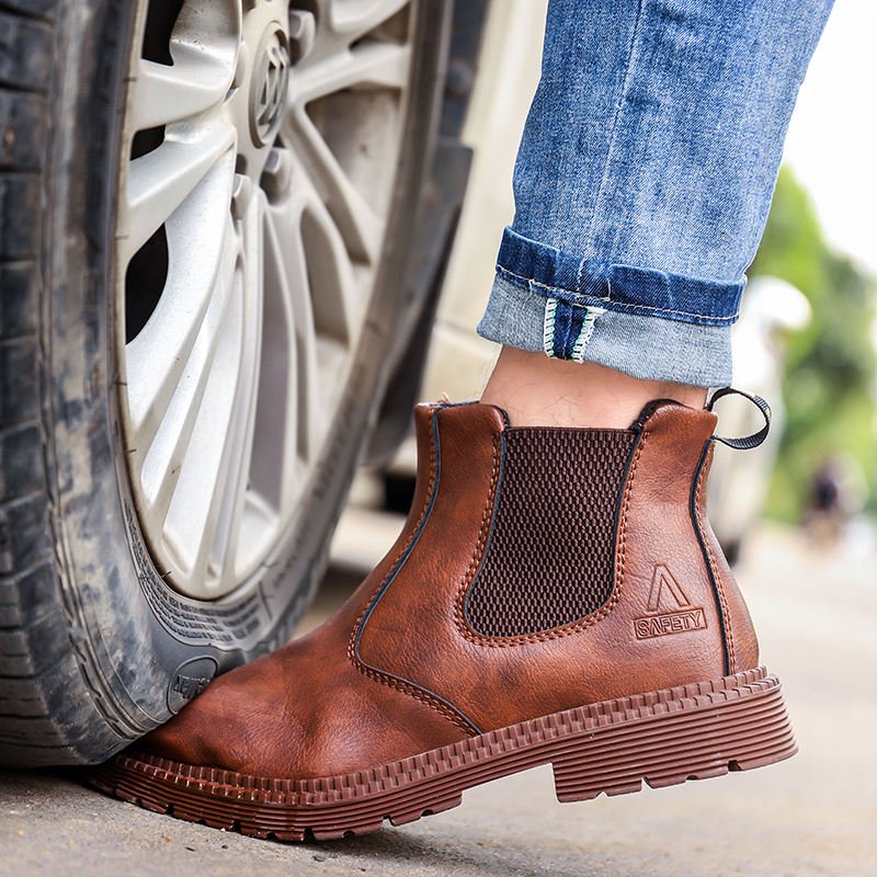 Waterproof Woodland Fashion Leather Safety Men's no laces Steel Toe Safety Boots
