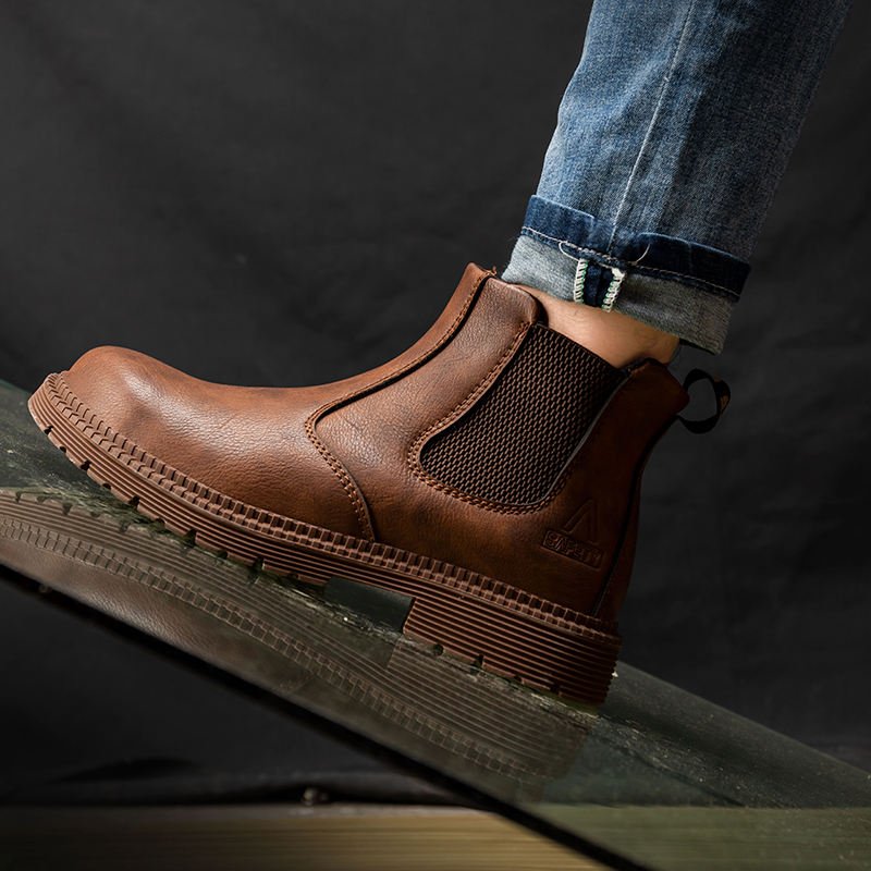 Waterproof Woodland Fashion Leather Safety Men's no laces Steel Toe Safety Boots