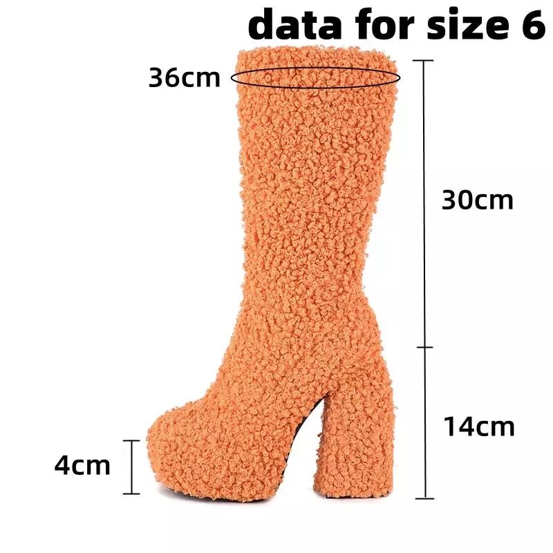 Women Warm Faux Lamb Wool Fur Boots Winter Plush Snow Boots Fashion New Soft Curly Platform Shoes Thick High Heels Boots