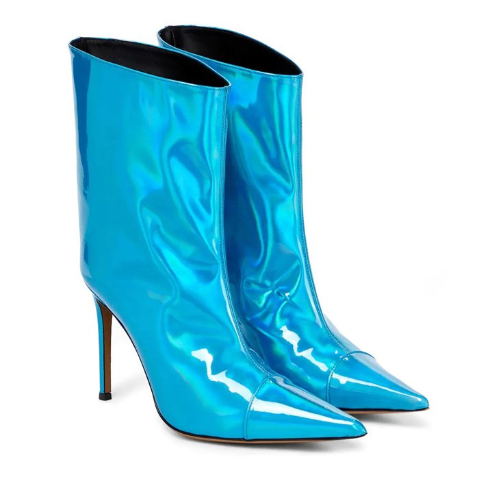 New Design Pointy Toe High Heel Boots Women Metallic Material Cool Guy Ankle Boots