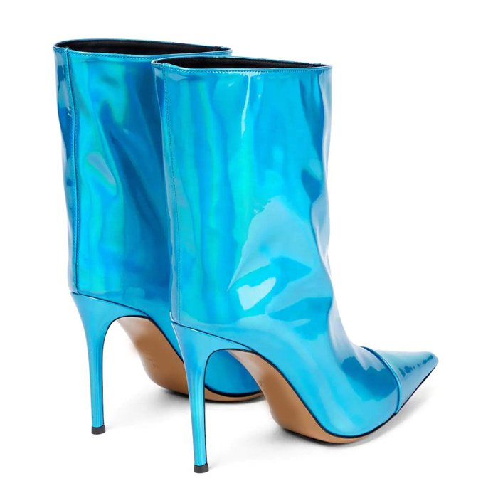 New Design Pointy Toe High Heel Boots Women Metallic Material Cool Guy Ankle Boots