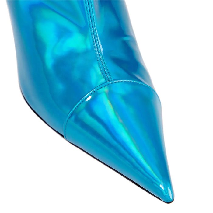 New Design Pointy Toe High Heel Boots Women Metallic Material Cool Guy Ankle Boots