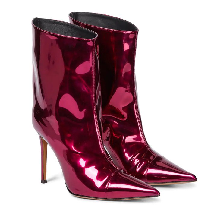 New Design Pointy Toe High Heel Boots Women Metallic Material Cool Guy Ankle Boots
