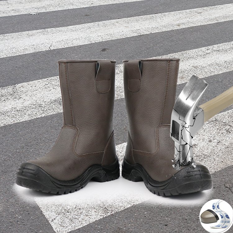 High Safety Boots Cow Leather Safety Toe Anti Smash Styles Seam-sealed Waterproof Construction PU Injection Safety Shoes
