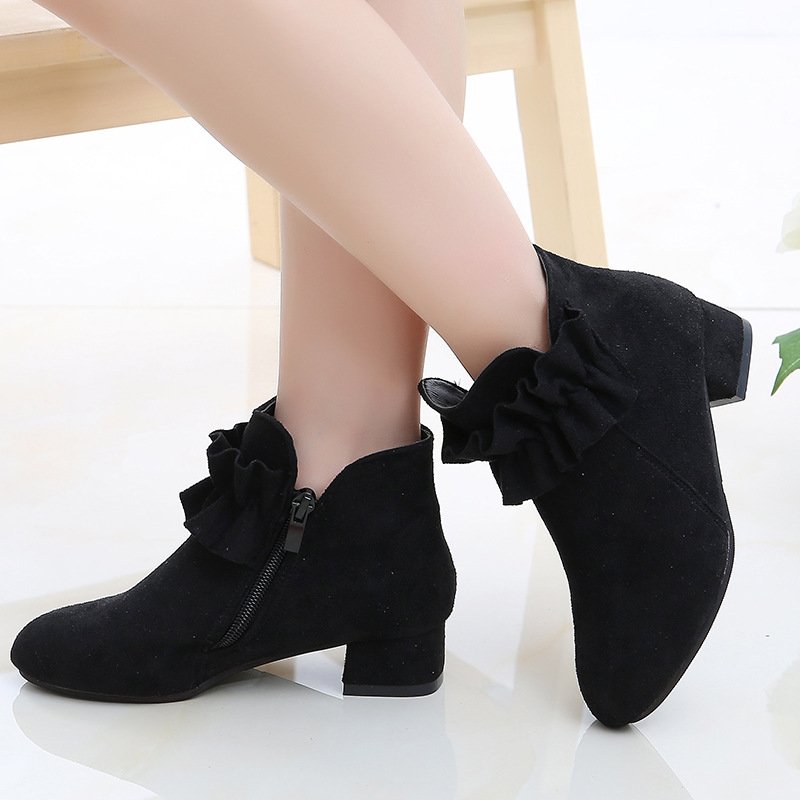 2023 new children's shoes girls boots children high heels Korean version of princess single baby plus velvet ankle boots
