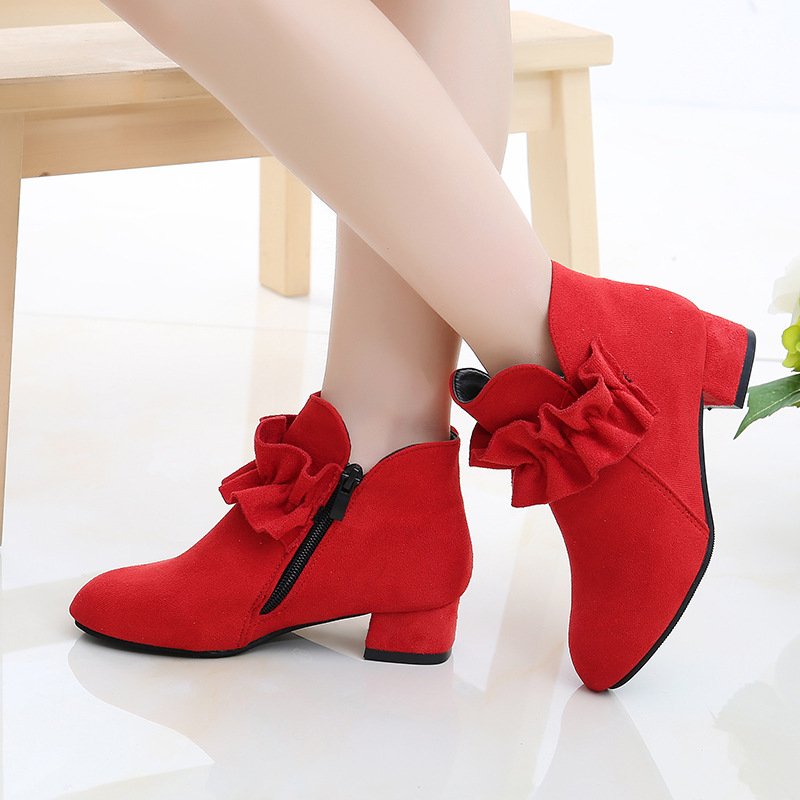 2023 new children's shoes girls boots children high heels Korean version of princess single baby plus velvet ankle boots