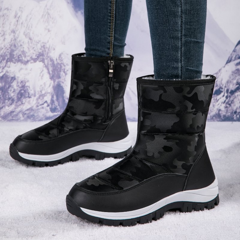 Custom New Round Toe Chunky Heel Winter Long Boots Shoes Classy Platform Lady Girls Winter Snow Botas Leather.