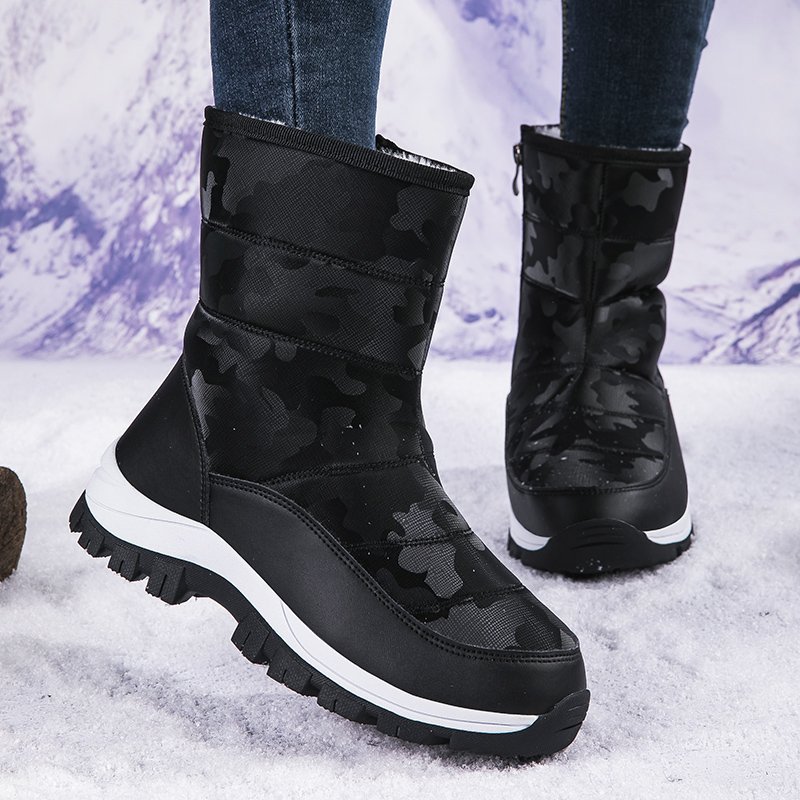 Custom New Round Toe Chunky Heel Winter Long Boots Shoes Classy Platform Lady Girls Winter Snow Botas Leather.