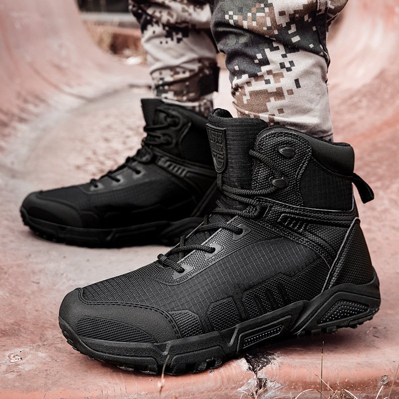 Outdoor Mountaineering High Top Hiking Boots Non Slip Wear Resistant Lightweight Breathable Shoes for Men tactical boots black