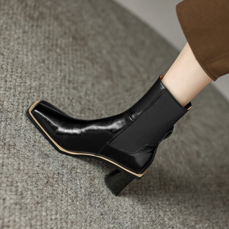 Cialisa Elegant Fashion Genuine Leather Women Shoes Square High Heels Ankle Booties 2022 Winter Short Boots For Office Lady