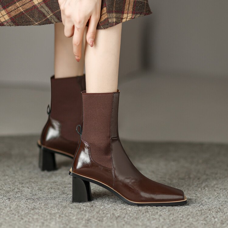 Cialisa Elegant Fashion Genuine Leather Women Shoes Square High Heels Ankle Booties 2022 Winter Short Boots For Office Lady