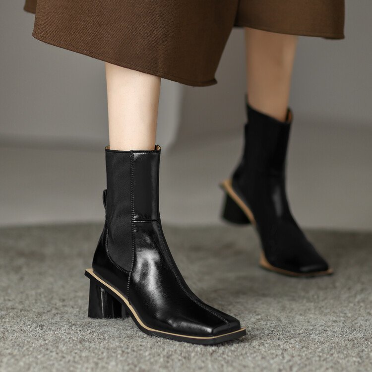Cialisa Elegant Fashion Genuine Leather Women Shoes Square High Heels Ankle Booties 2022 Winter Short Boots For Office Lady