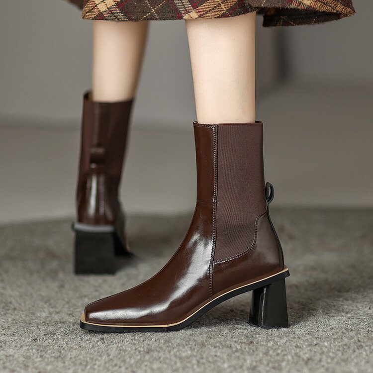 Cialisa Elegant Fashion Genuine Leather Women Shoes Square High Heels Ankle Booties 2022 Winter Short Boots For Office Lady