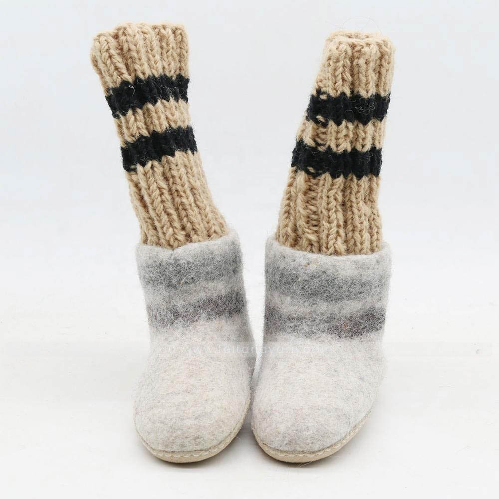 FSSI-012, Warm Indoor Felt Boot with Stocking, 100% Eco-friendly New Zealand Wool, Felted by Skilled Women Artisans of Nepal